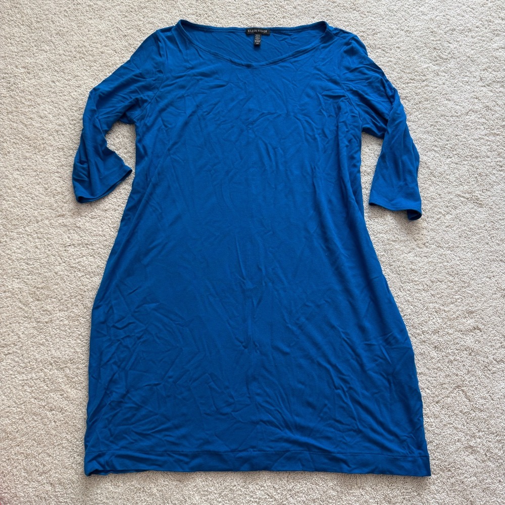 Eileen‎ Fisher Womens Dress Small Blue Tunic 3/4 Sleeves